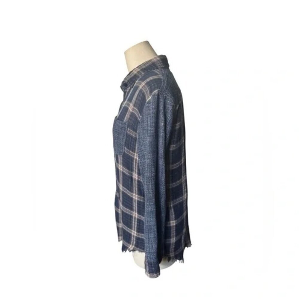 ANTHROPOLOGIE Artisan De Luxe Women L Button Shirt Flannel Plaid Mix Split Multi - Picture 3 of 7